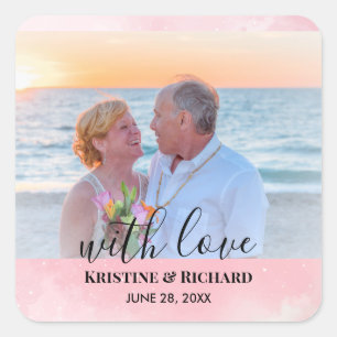 Personalized Wedding Photo With Sparkly Baby Pink Square Sticker
