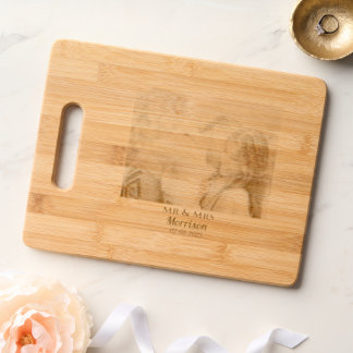 Personalized Wedding Photo with surname Engraved Cutting Board
