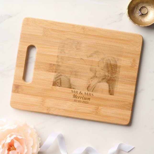 Personalized Wedding Photo with surname Engraved Cutting Board (Wedding)