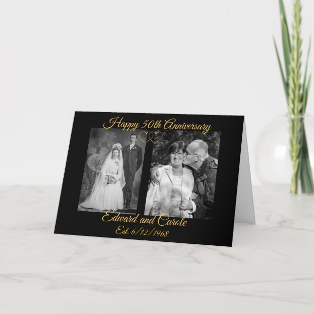 Personalized Wedding Photos 50th Anniversary Card (Front)