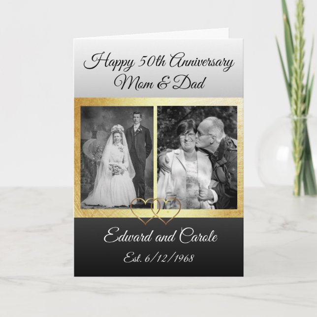 Personalized Wedding Photos 50th Anniversary Card (Front)