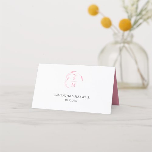 Personalized Wedding Place Cards Monogrammed Pink