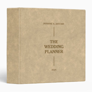 Personalized Wedding Planner Beige Velvet Texture 3 Ring Binder