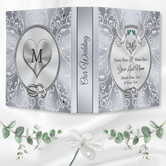 Personalized Wedding Planner Binder or Photo Album (Personalized Wedding Planner or Love Birds, Monogram wedding album. Monogram wedding planner. Heart.)