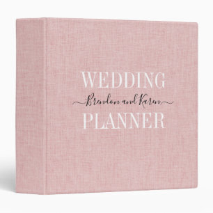Personalized Wedding Planner Blush Pink Linen 3 Ring Binder