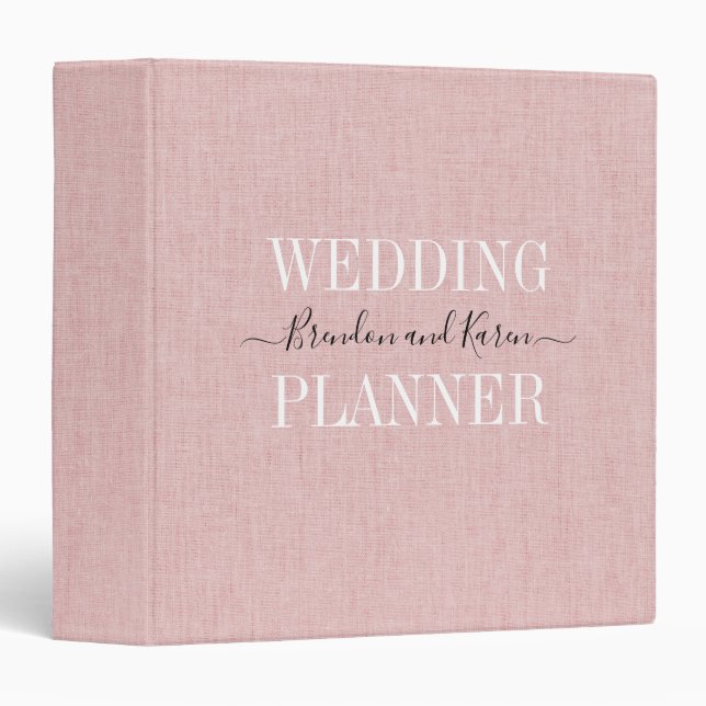 Personalized Wedding Planner Blush Pink Linen 3 Ring Binder (Front/Spine)