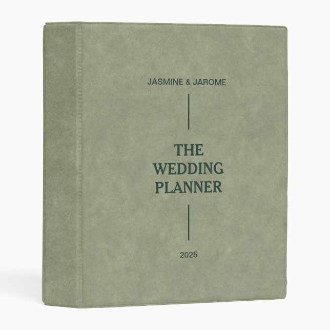 Personalized Wedding Planner Sage Leather Mini Binder (Front/Spine)