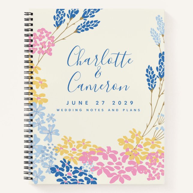 Personalized Wedding Planner Stylish Floral Blue Notebook (Front)