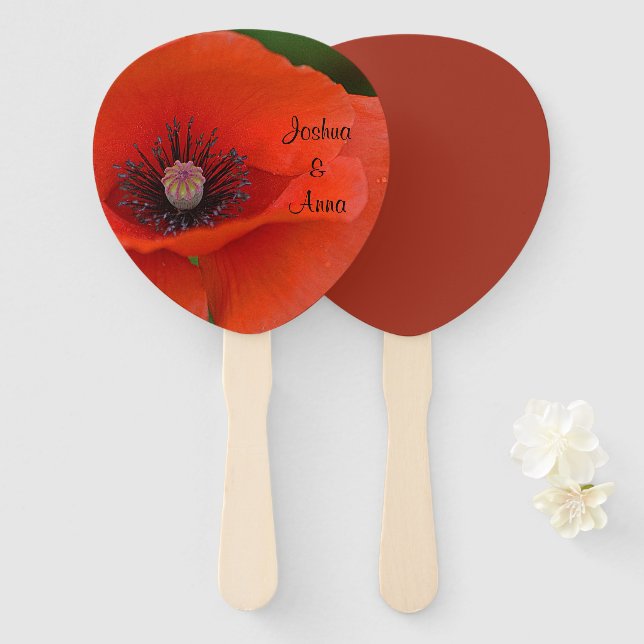 Personalized Wedding Poppy Hand Fan (Front and Back)