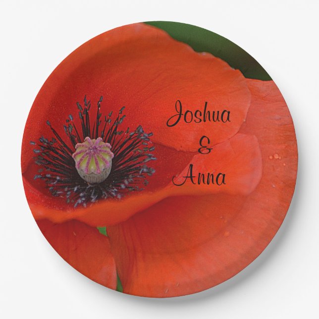 Personalized Wedding Poppy Paper Plates (Front)
