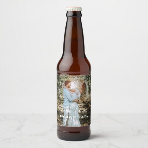 Personalized Wedding Portrait Modern Calligraphy Beer Bottle Label