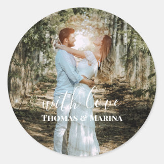 Personalized Wedding Portrait Modern Calligraphy Classic Round Sticker