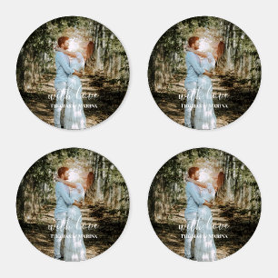 Personalized Wedding Portrait Modern Calligraphy Coaster Set