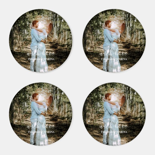 Personalized Wedding Portrait Modern Calligraphy Coaster Set (Set)