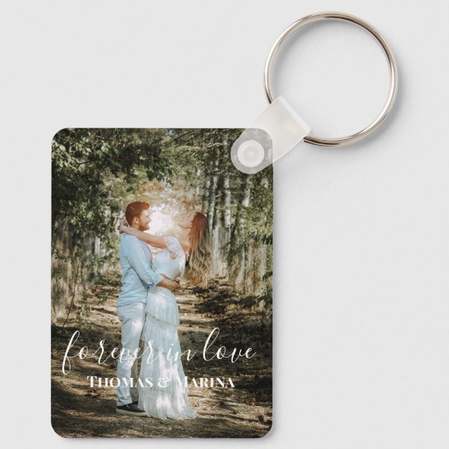 Personalized Wedding Portrait Modern Calligraphy Keychain (Back)