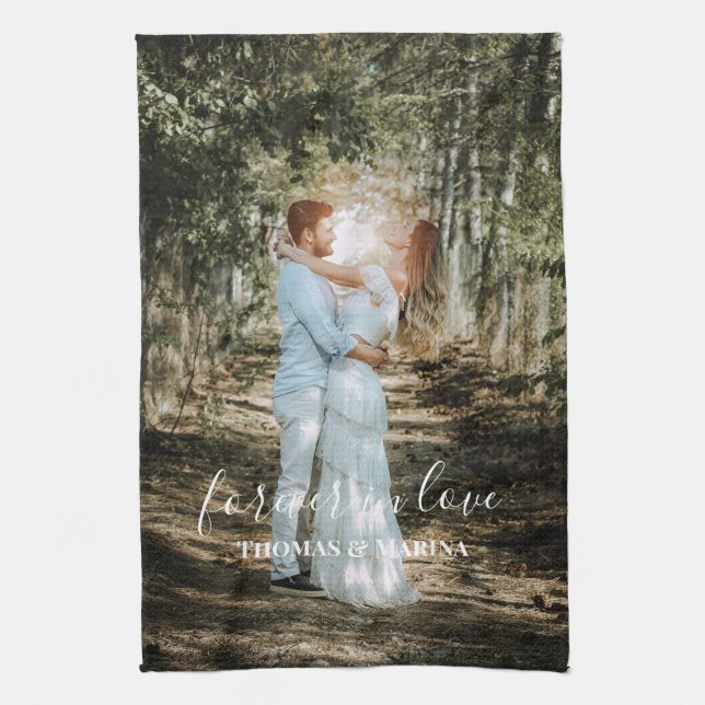 Personalized Wedding Portrait Modern Calligraphy Kitchen Towel (Vertical)