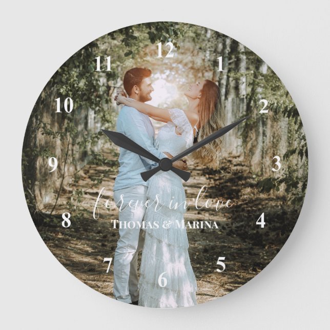 Personalized Wedding Portrait Modern Calligraphy Large Clock (Front)