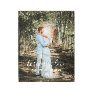 Personalized Wedding Portrait Modern Calligraphy Metal Print