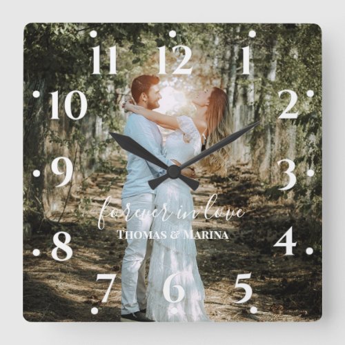 Personalized Wedding Portrait Modern Calligraphy Square Wall Clock