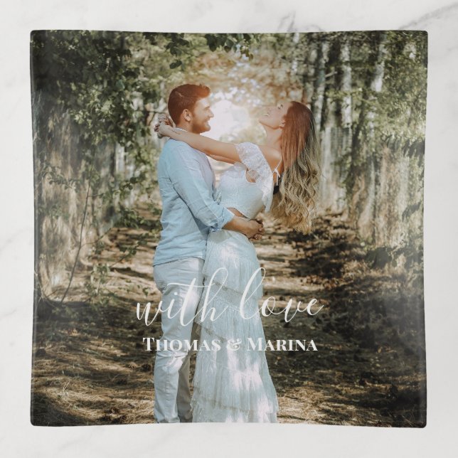 Personalized Wedding Portrait Modern Calligraphy Trinket Tray (Front)