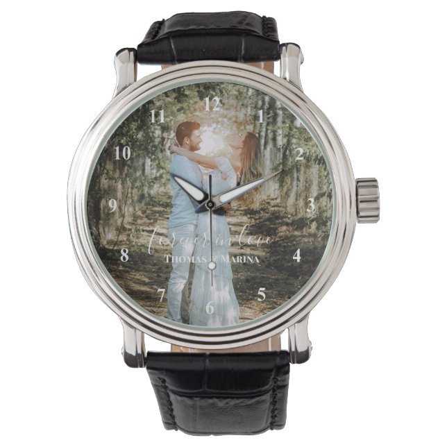 Personalized Wedding Portrait Modern Calligraphy Watch (Front)