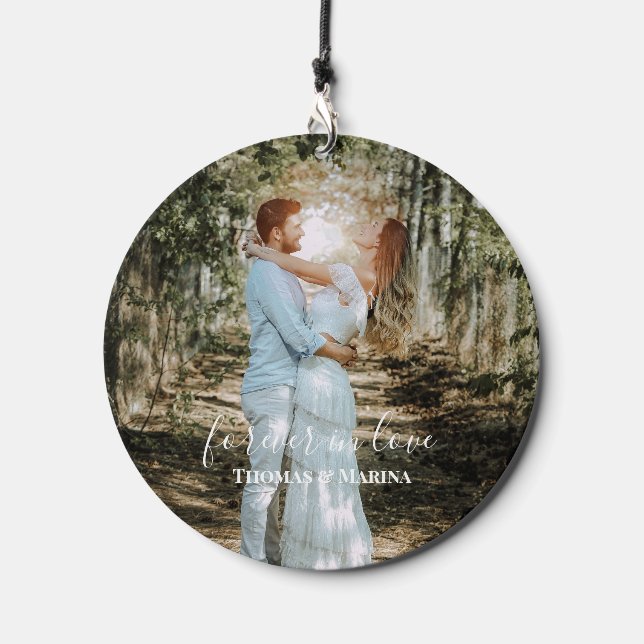 Personalized Wedding Portrait Modern Calligraphy Wind Chime (Front)