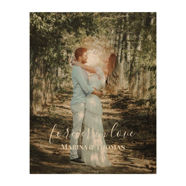 Personalized Wedding Portrait Modern Calligraphy Wood Wall Art (Front)