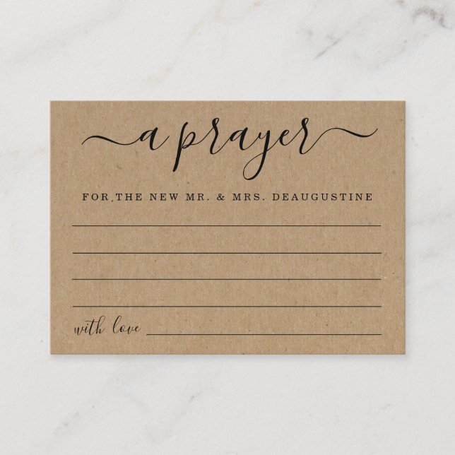 Personalized Wedding Prayer Card - Rustic Kraft (Front)