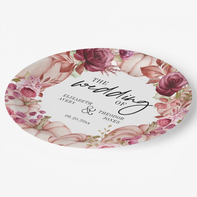 Personalized Wedding Pumpkin Autumn Paper Plates (Angled)