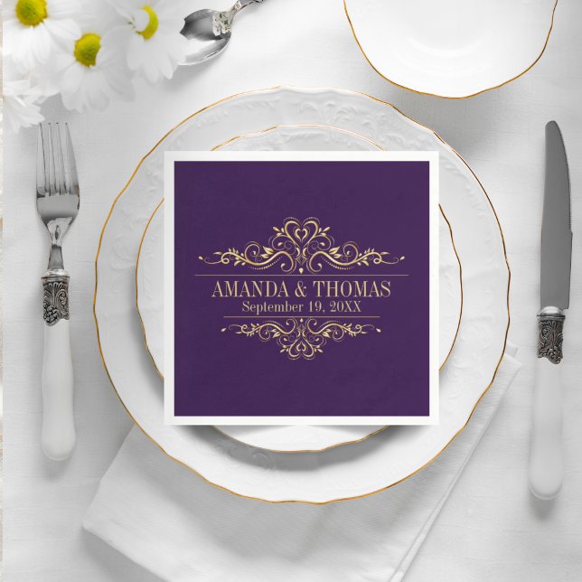Personalized Wedding Purple Elegant Paper Napkins (Creator Uploaded)