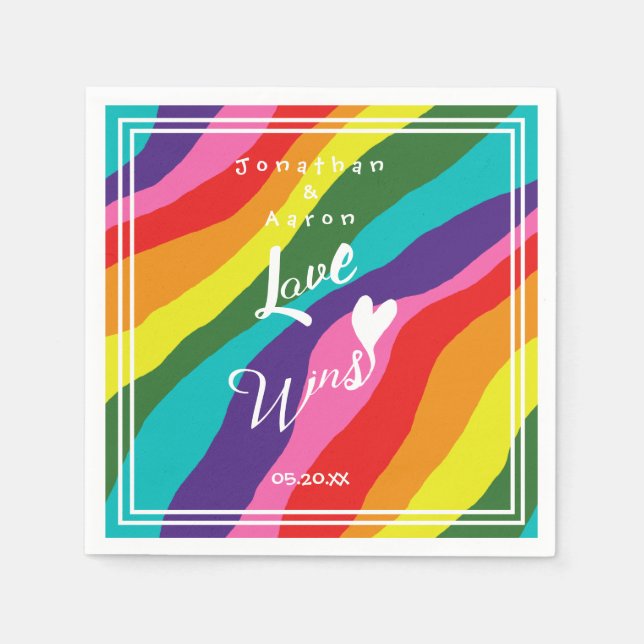 Personalized Wedding Rainbow Love Wins Napkins (Front)