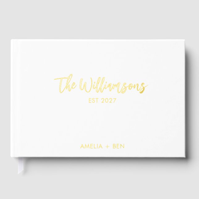Personalized Wedding Reception Elegant Script Gold Foil Guest Book (Front)