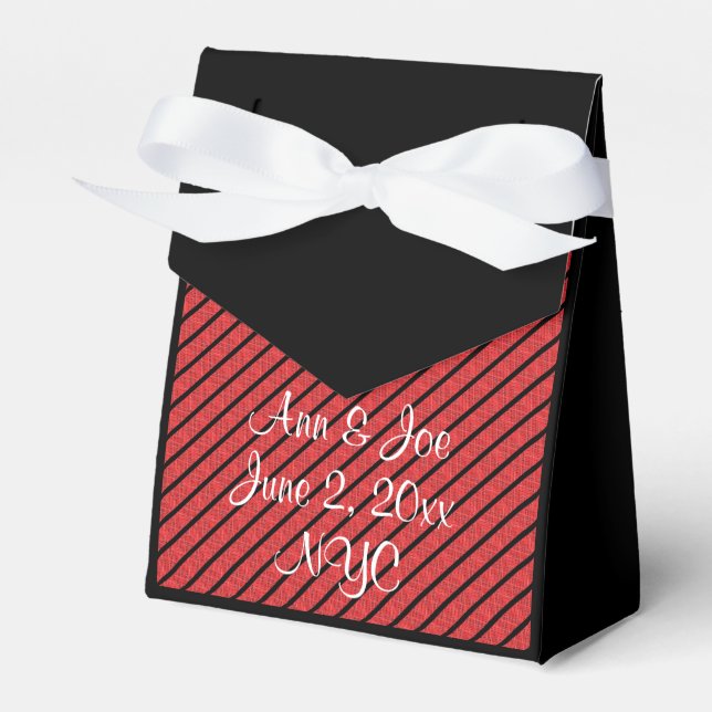 Personalized Wedding Red Black Stripes Favor Box (Front Side)