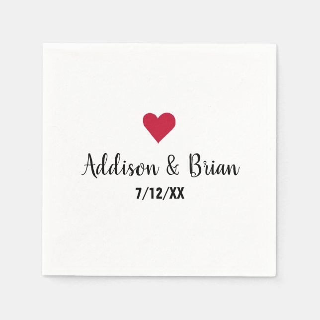 Personalized Wedding Red Heart Napkins (Front)