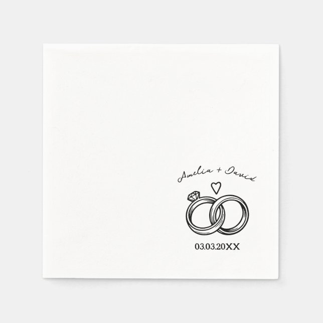 Personalized Wedding Ring Hand Drawn couple  Napkins (Front)