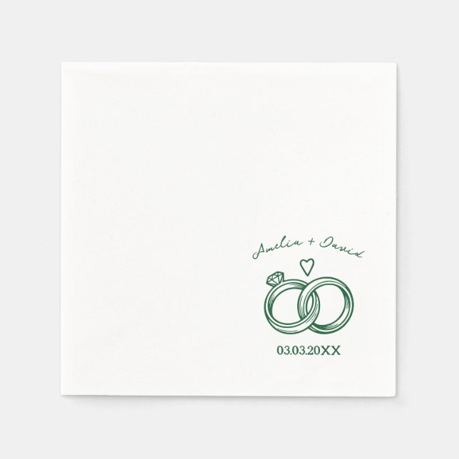Personalized Wedding Ring Hand Drawn couple  Napkins (Front)