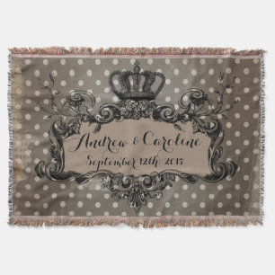 Personalized Wedding Royal Crown on Dots Throw Throw Blanket