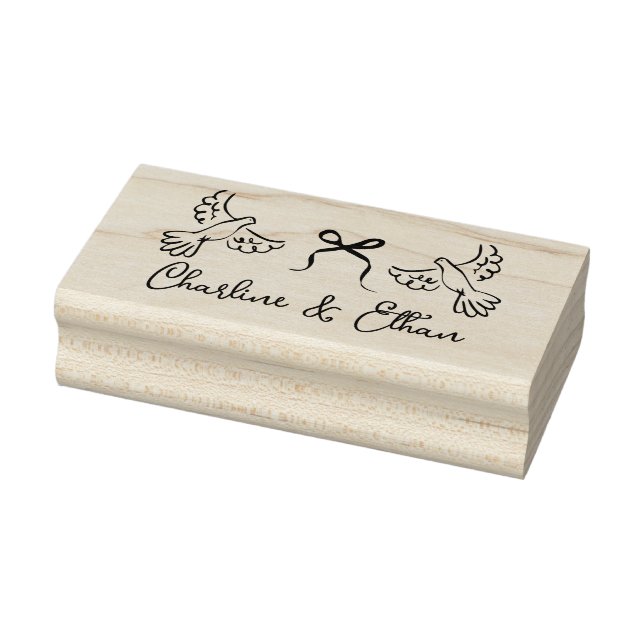 Personalized Wedding Rubber Stamp with Doves  (Stamp)