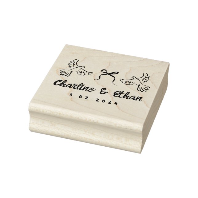 Personalized Wedding Rubber Stamp with Doves  (Stamp)