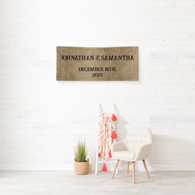 Personalized wedding rustic burlap nature pattern banner (Insitu)