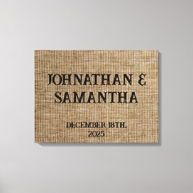Personalized wedding rustic burlap nature pattern canvas print (Front)