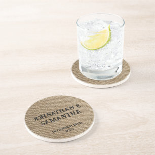 Personalized wedding rustic burlap nature pattern coaster