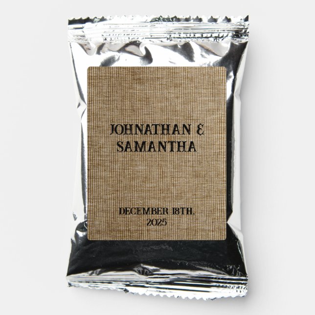 Personalized wedding rustic burlap nature pattern coffee drink mix (Front)