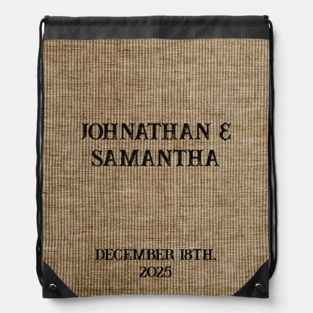 Personalized wedding rustic burlap nature pattern drawstring bag (Front)