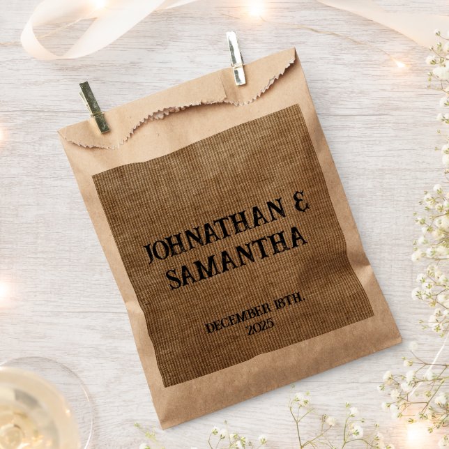 Personalized Wedding Rustic Burlap Nature Pattern  Favor Bag (Clipped)