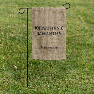 Personalized wedding rustic burlap nature pattern garden flag
