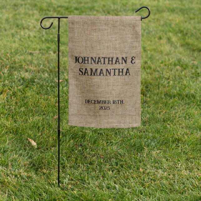 Personalized wedding rustic burlap nature pattern garden flag (In SItu)