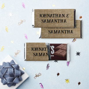 Personalized wedding rustic burlap nature pattern hershey bar favors