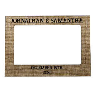 Personalized wedding rustic burlap nature pattern magnetic frame