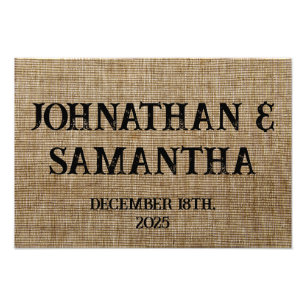 Personalized wedding rustic burlap nature pattern photo print
